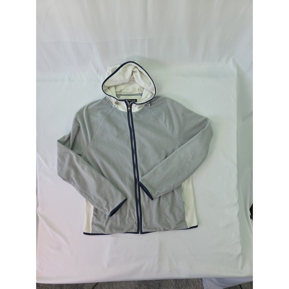 Michael Kors Full Zip Hoodie Mens Fleece Pullover Hoodie 2XL XXL Gray White Flaw